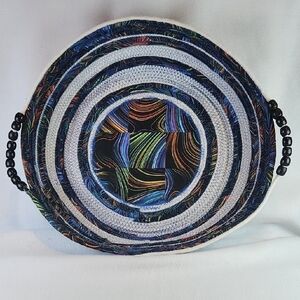 Multicolor Hand Made Woven Cotton Rope Sewn Storage Basket with Handles